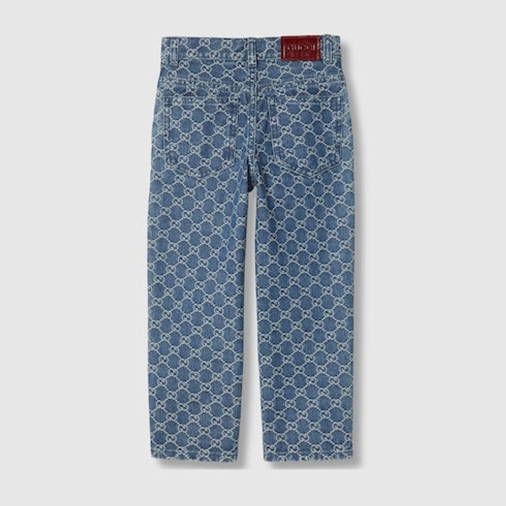 Children's GG denim jacquard pants
